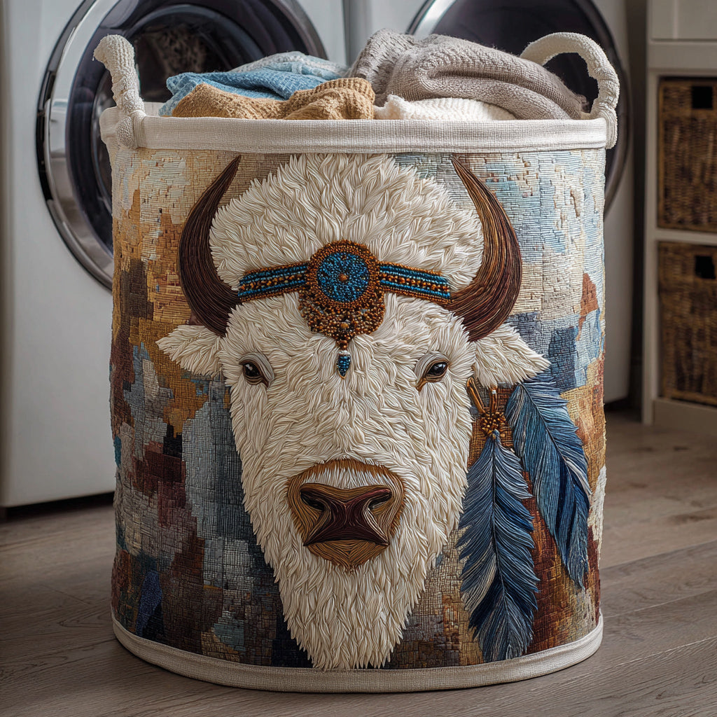 Western Bison Spirit Quilted Laundry Basket Home Essential Gift Quilted Laundry Basket with Style