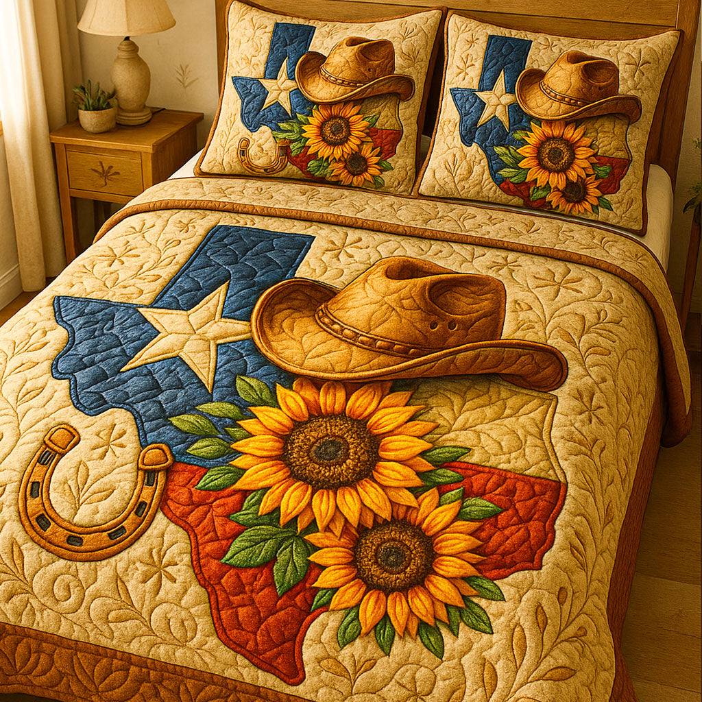 Western Bloom Quilted Bedding Set Cozy Bedroom Decor Sunflower Christmas Gift Ideas