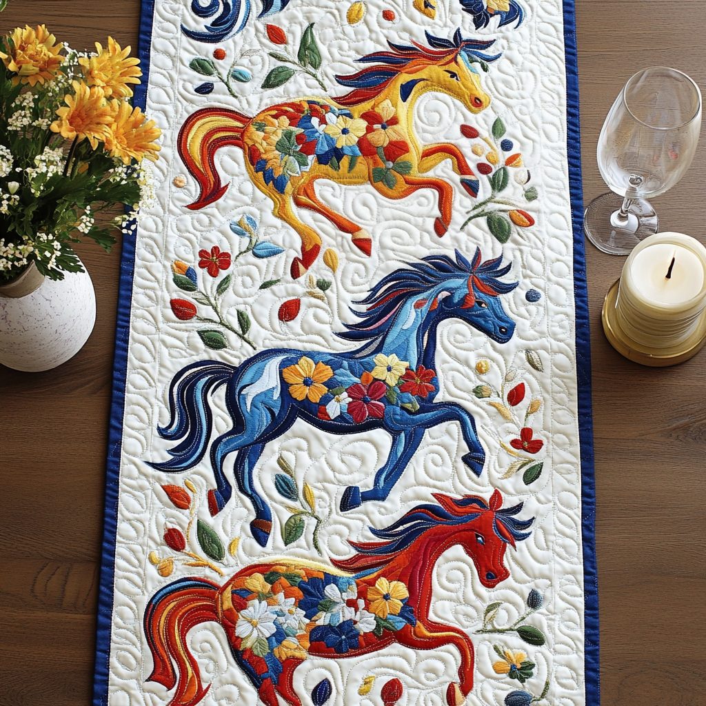 Western Bloom Quilted Table Runner Kitchen Table Decor Best Gifts For Horse Riders