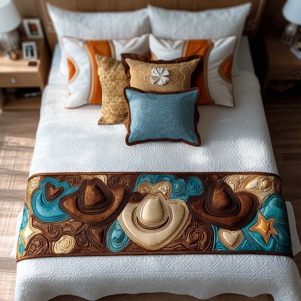 Western Boots Quilted Bed Runner Bed Room Decoration Cowboy Gifts For Women