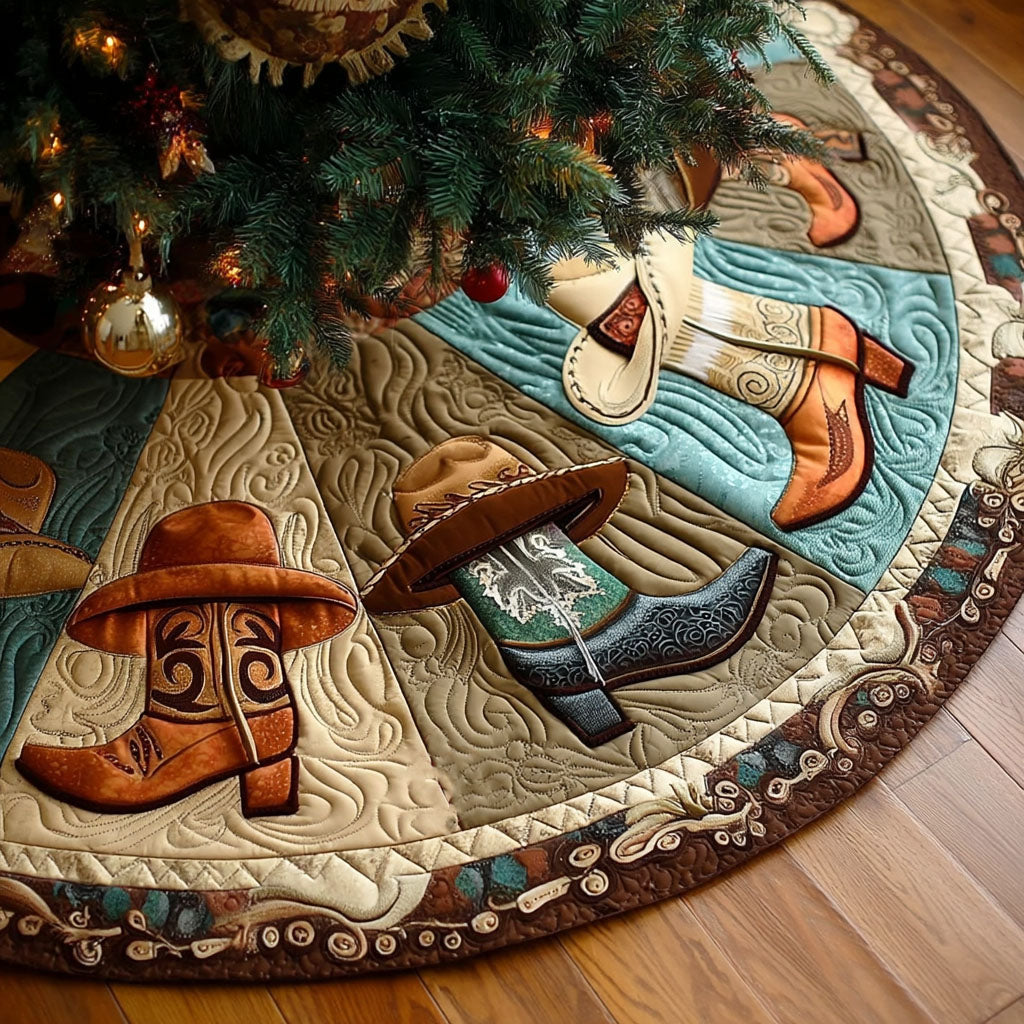 Western Charm Christmas Quilted Tree Skirt Holiday Decorations Cowboy Christmas Gifts