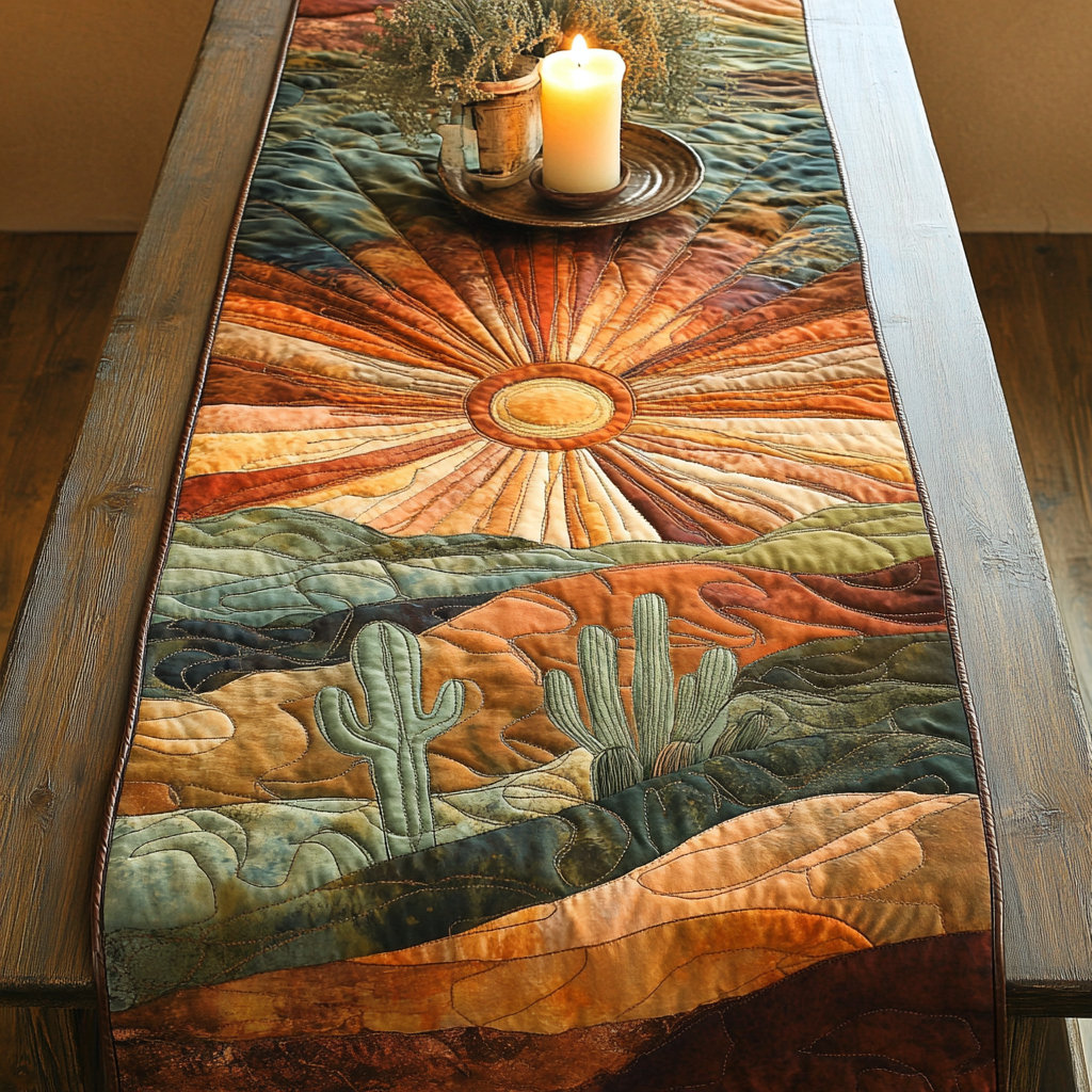 Western Charm Quilted Table Runner Dining Table Decor Gift For Cactus Lover