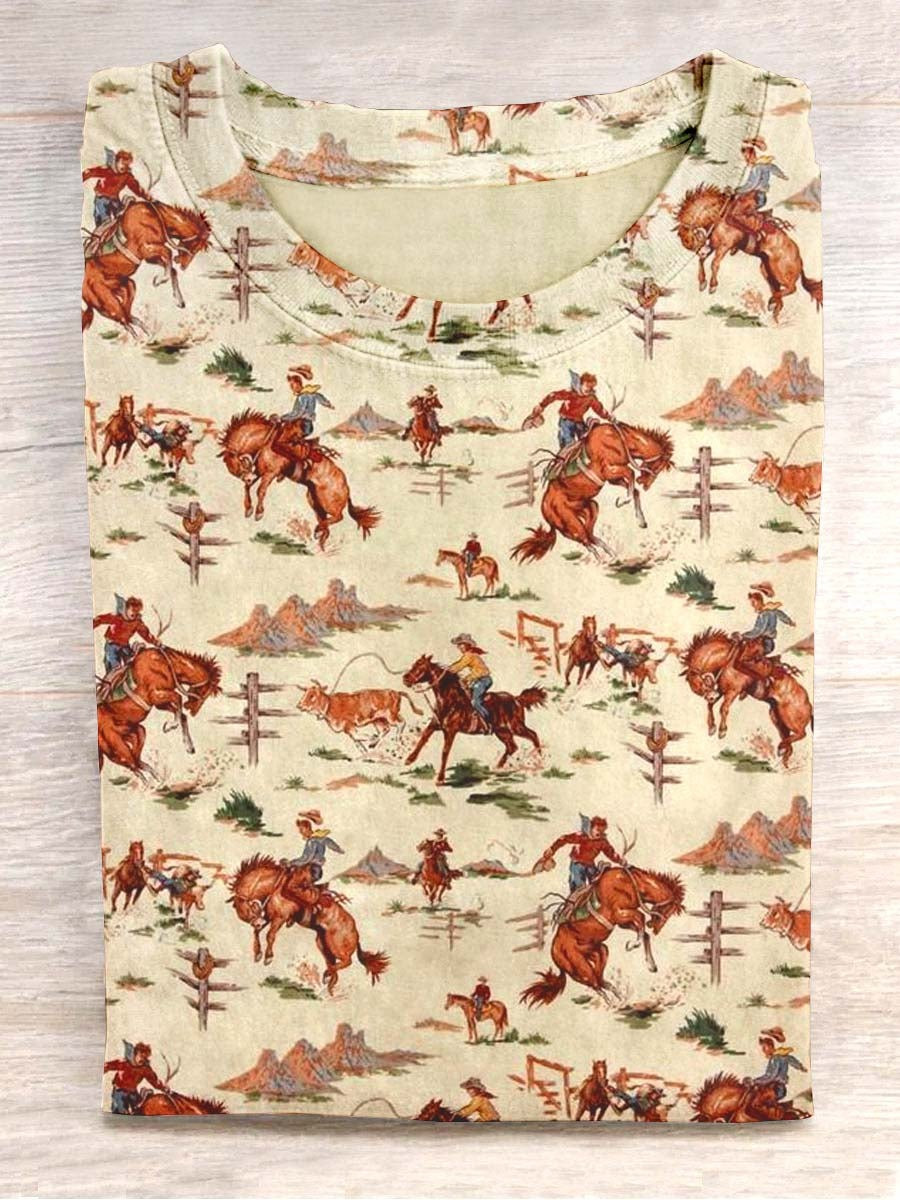 Western Cowboy Rodeo T-Shirt Rustic Ranch Horse Rider Tee Gifts For Girlfriend
