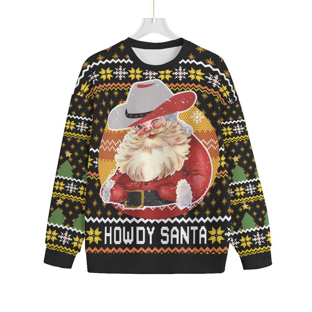 Western Cowboy Santa Plus Size Ugly Sweater Adults Exclusive Christmas Sweater Merch Gift Edition