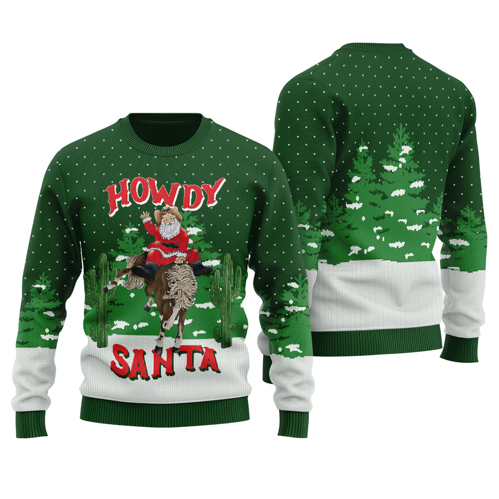 Western Cowboy Santa Ugly Christmas Sweater Forest Green Lovely Merch Gift for Cozy Winter Nights