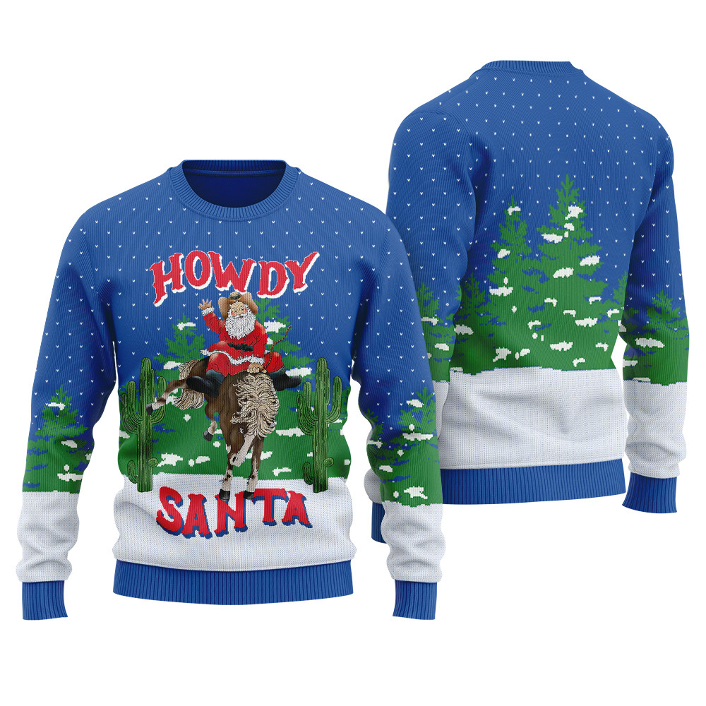 Western Cowboy Santa Ugly Christmas Sweater Royal Christmas Merch Gift That Brings Joy and Warmth