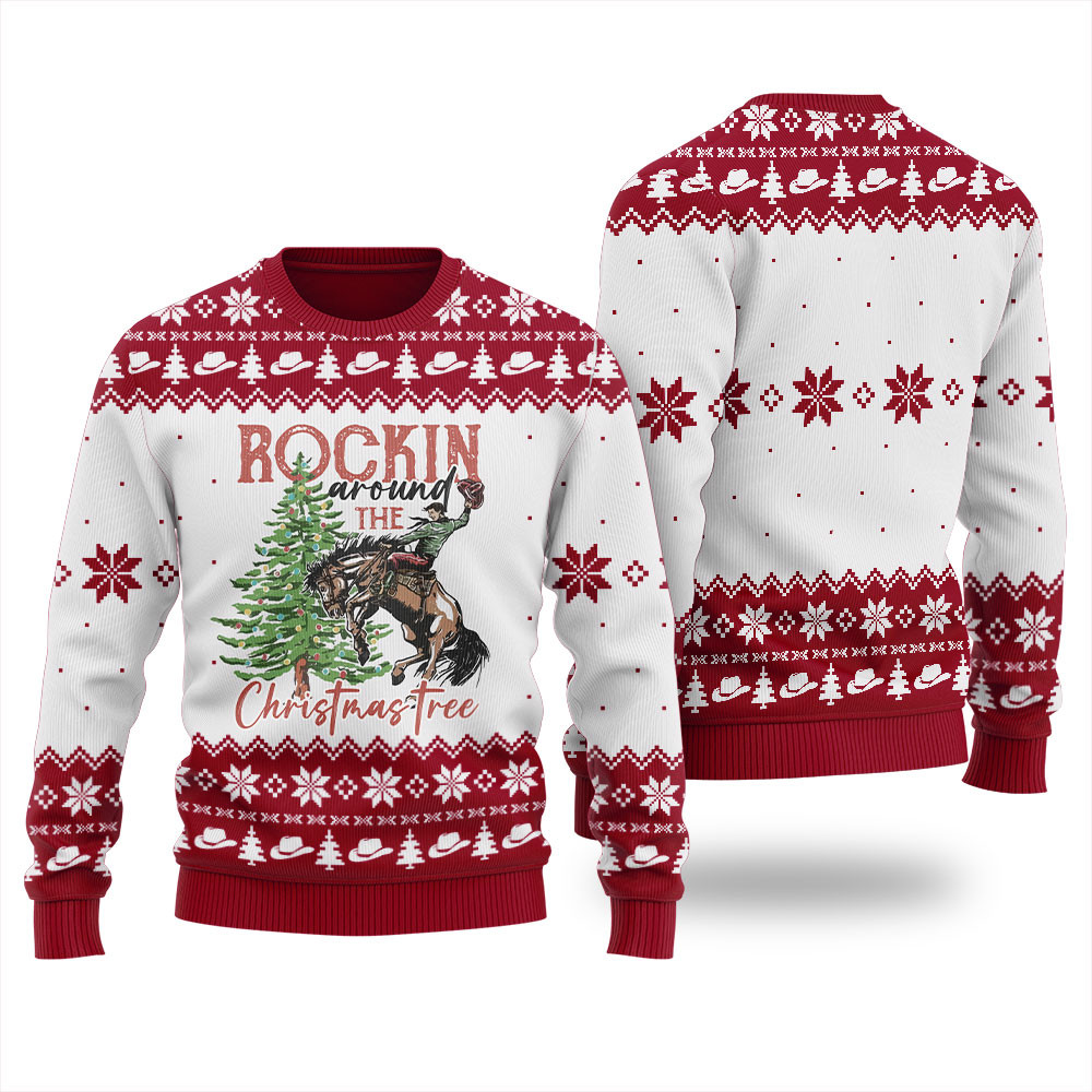 Western Cowboy Ugly Christmas Sweater For Women Soft Cotton Sweatshirt for Winter Comfort
