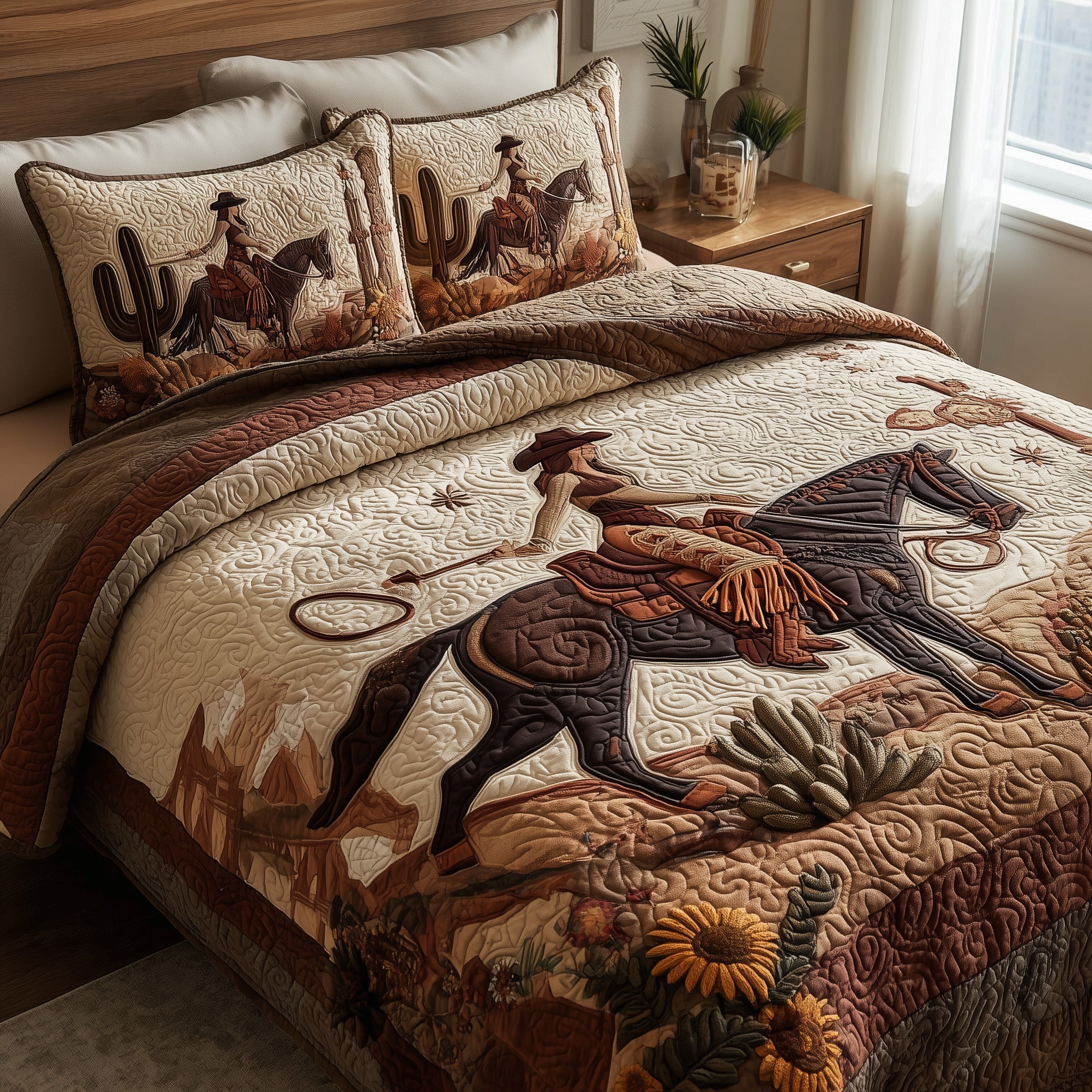Western Cowgirl Quilted Bedding Set Anniversary Gift