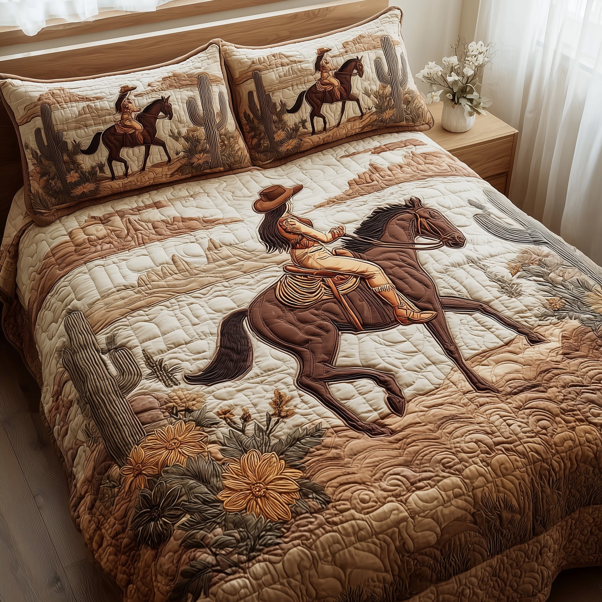 Western Cowgirl Quilted Bedding Set Duvet Cover Bedspread Unique Women'S Gifts For Christmas