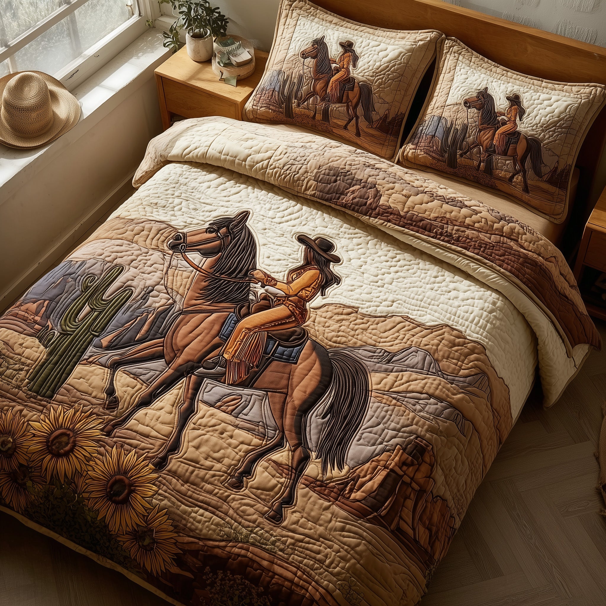 Western Cowgirl Quilted Bedding Set For Couples
