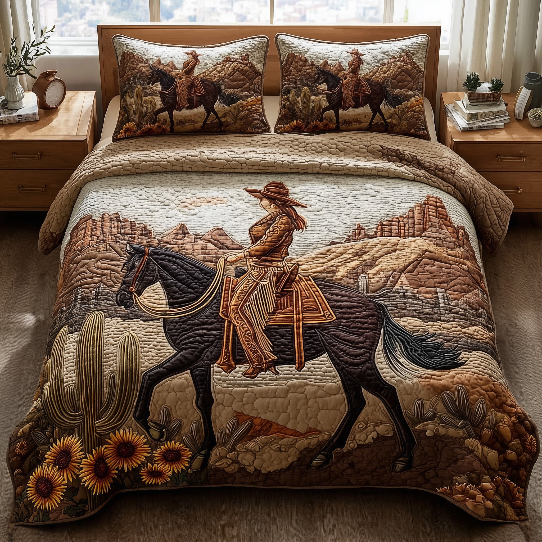 Western Cowgirl Quilted Bedding Set For Family