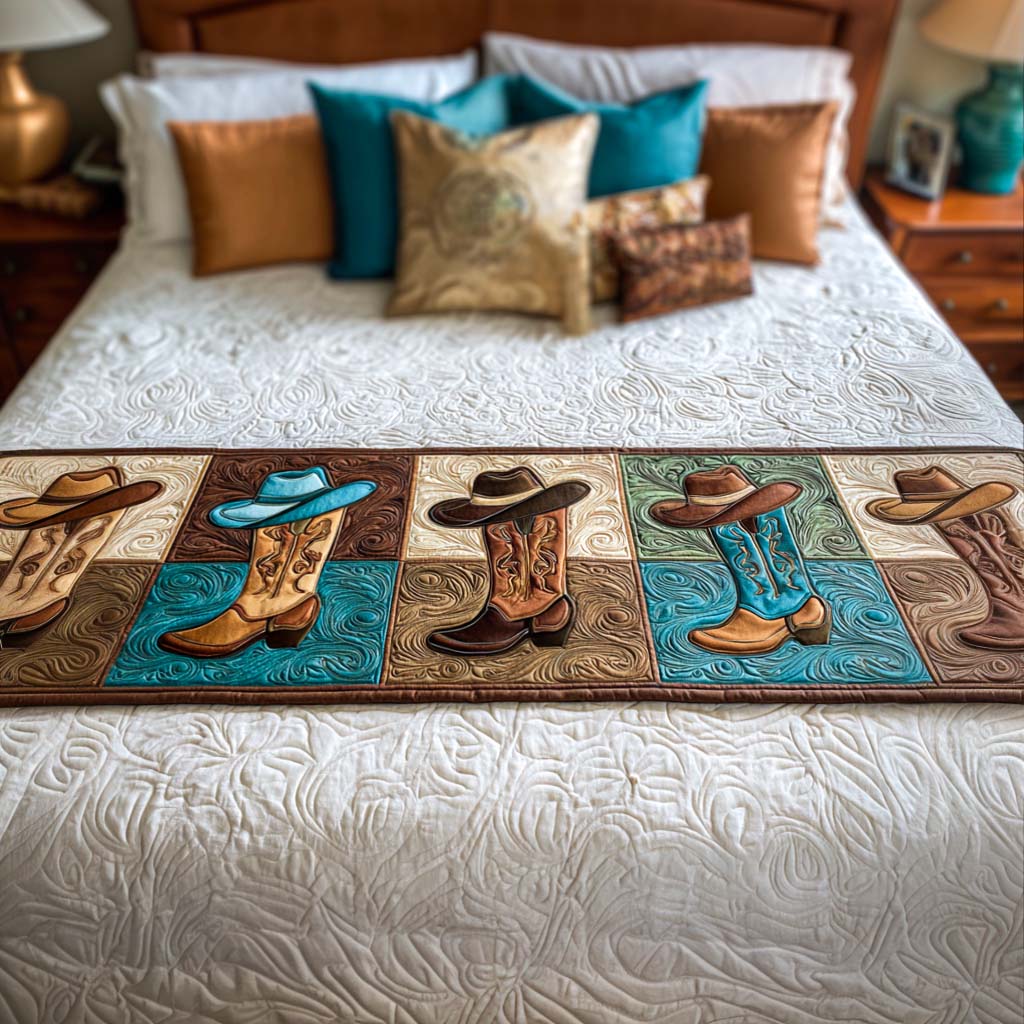 Western Dreams Quilted Bed Runner Cozy Bedroom Decor Cowboy Theme Gifts