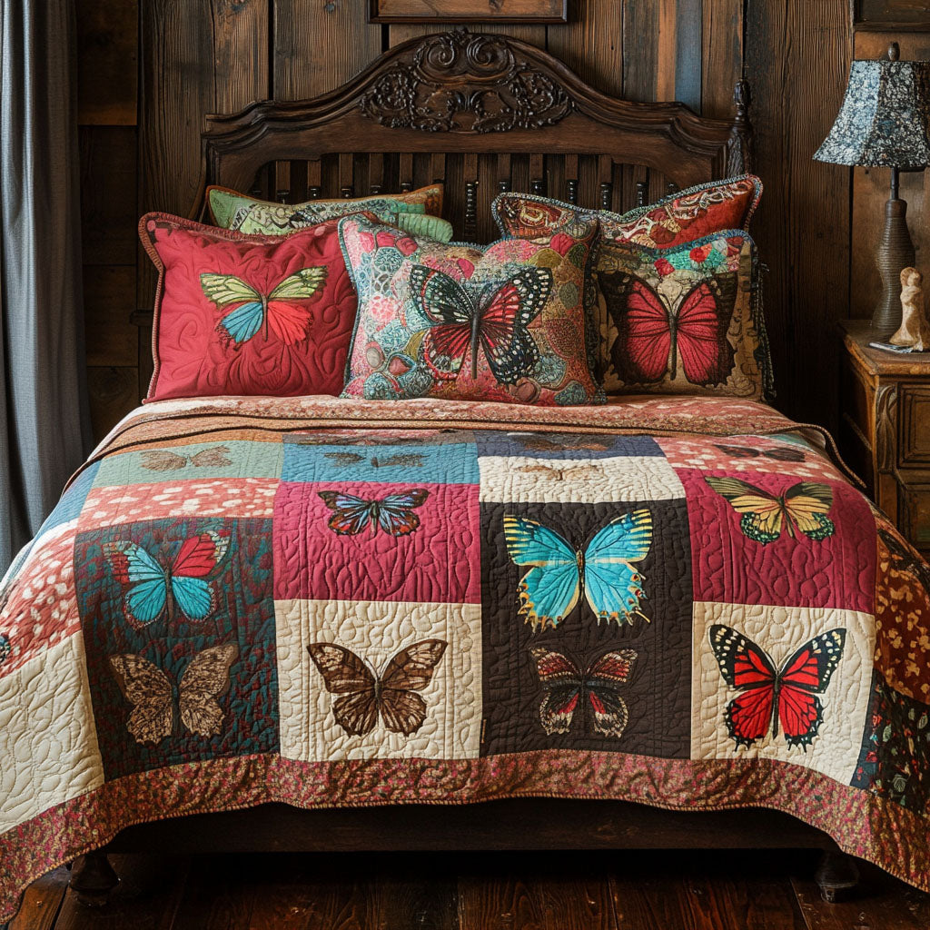 Western Flight Quilted Bedding Set Bed Decor Unique Best Gifts For Butterfly Lovers
