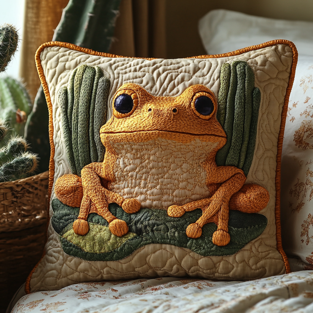 Western Frog Tales Quilted Pillow Case Throw Pillow Covers Gift For Frog Lover