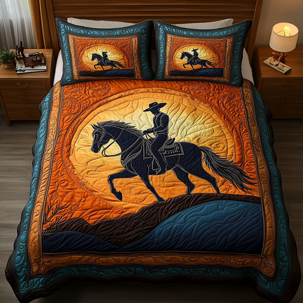 Western Frontier Quilted Bedding Set Bed Room Decoration Cowboy Christmas Gifts