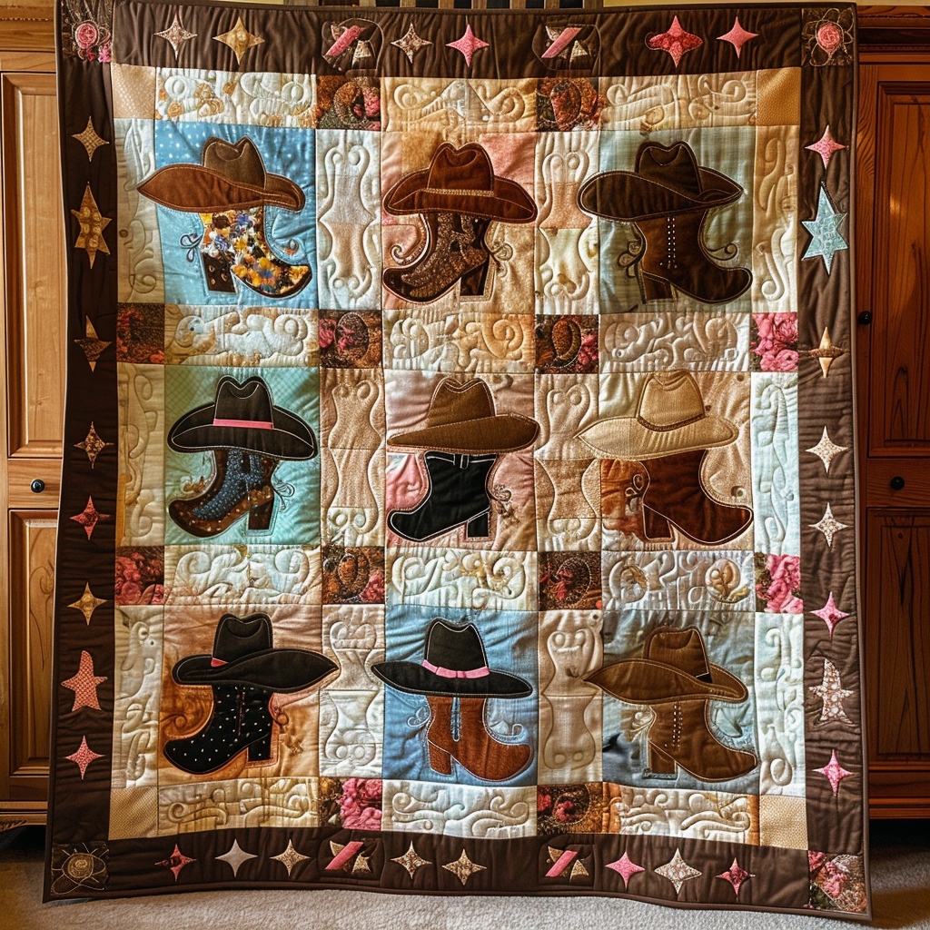 Western Frontier Quilted Blanket Presents For Cow Lovers