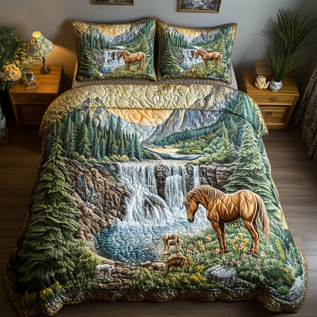Western Gallop Quilted Bedding Set Bed Decorations Horse Christmas Presents