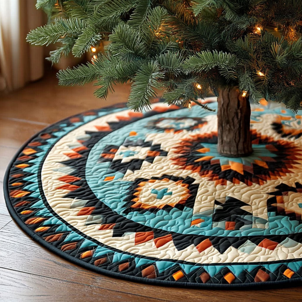 Western Glow Christmas Quilted Tree Skirt Thoughtful Holiday Decor Gift Featuring Quilted Tree Skirt