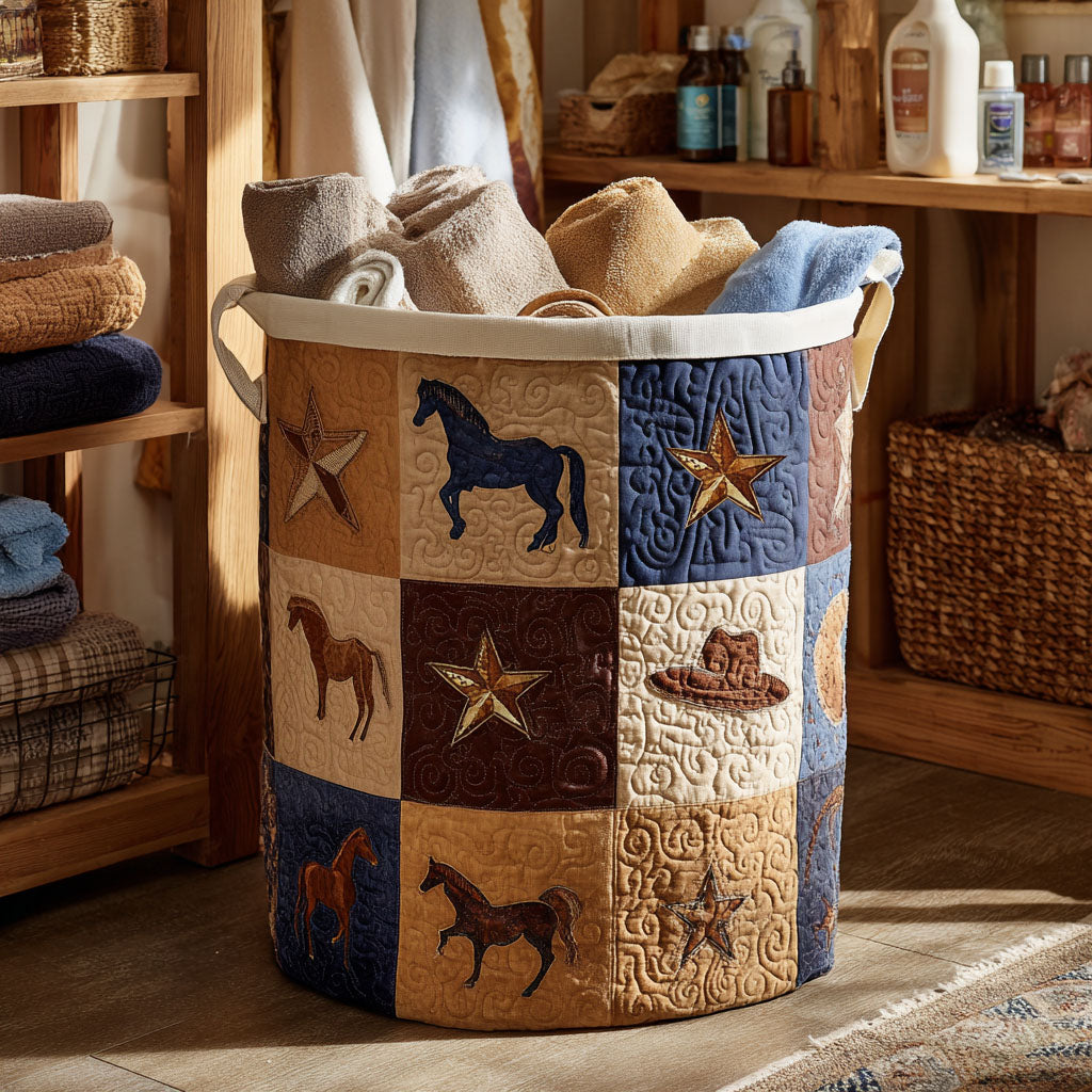 Western Heritage Quilted Laundry Basket Foldable Laundry Hamper with Quilted Fabric Design