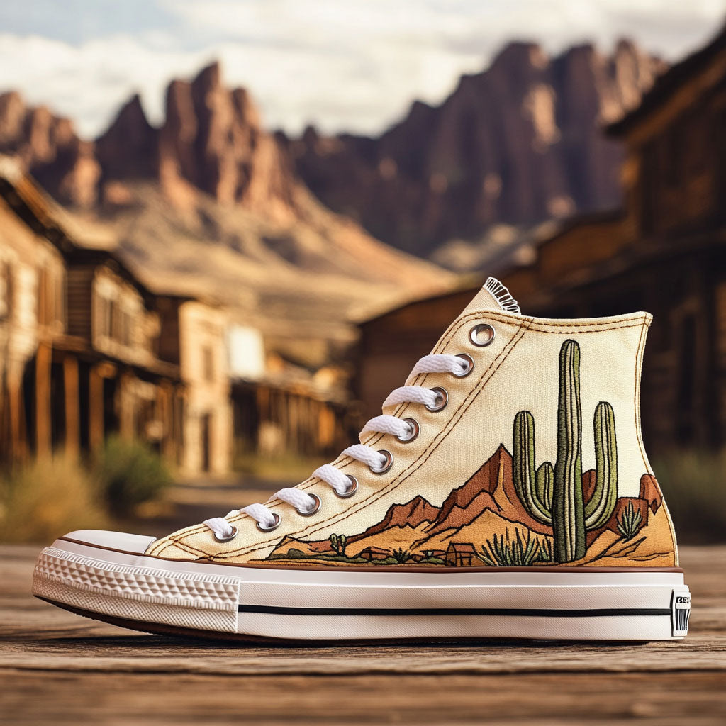 Western Horizon Canvas High Tops Winter Merch Style
