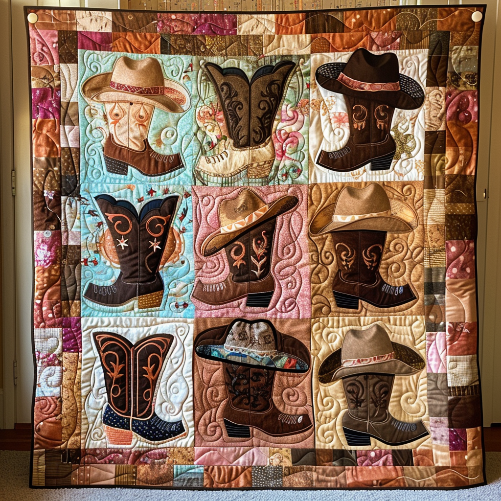 Western Horizons Quilted Blanket Gift For Cow Lover