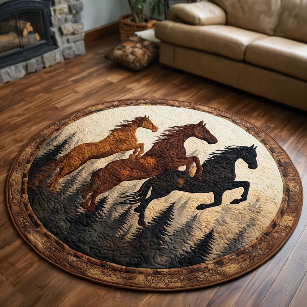 Western Horse Quilted Round Mat Christmas Entry Way Decor Horse Themed Gifts For Adults