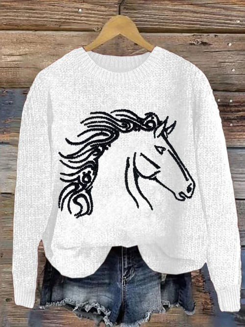 Western Horse Sweater Animal Graphic Print Sweater Xmas Holiday Presents For Horse Lovers