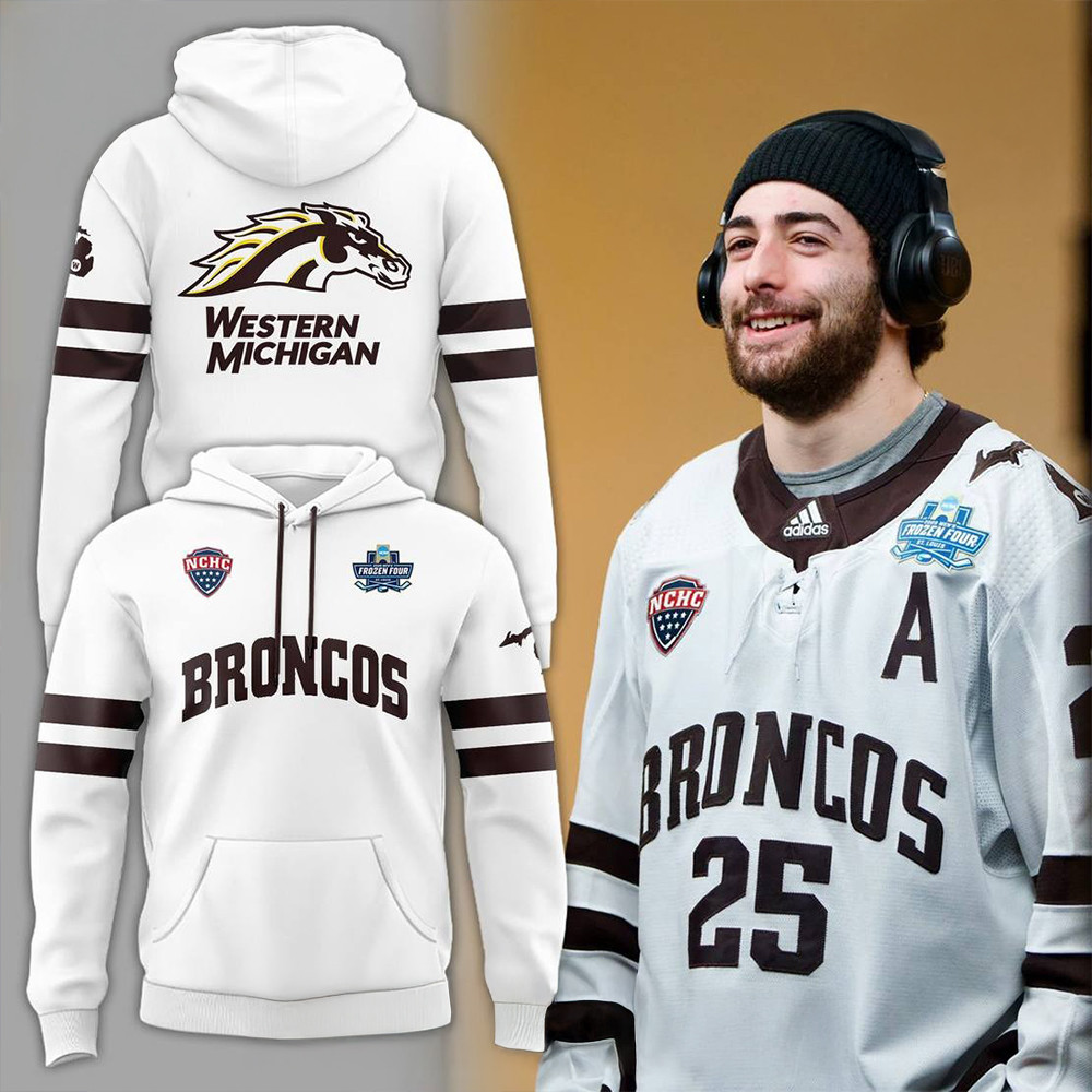 Western Michigan Broncos Frozen Four Special White Hoodie Best Gifts For Football Fans