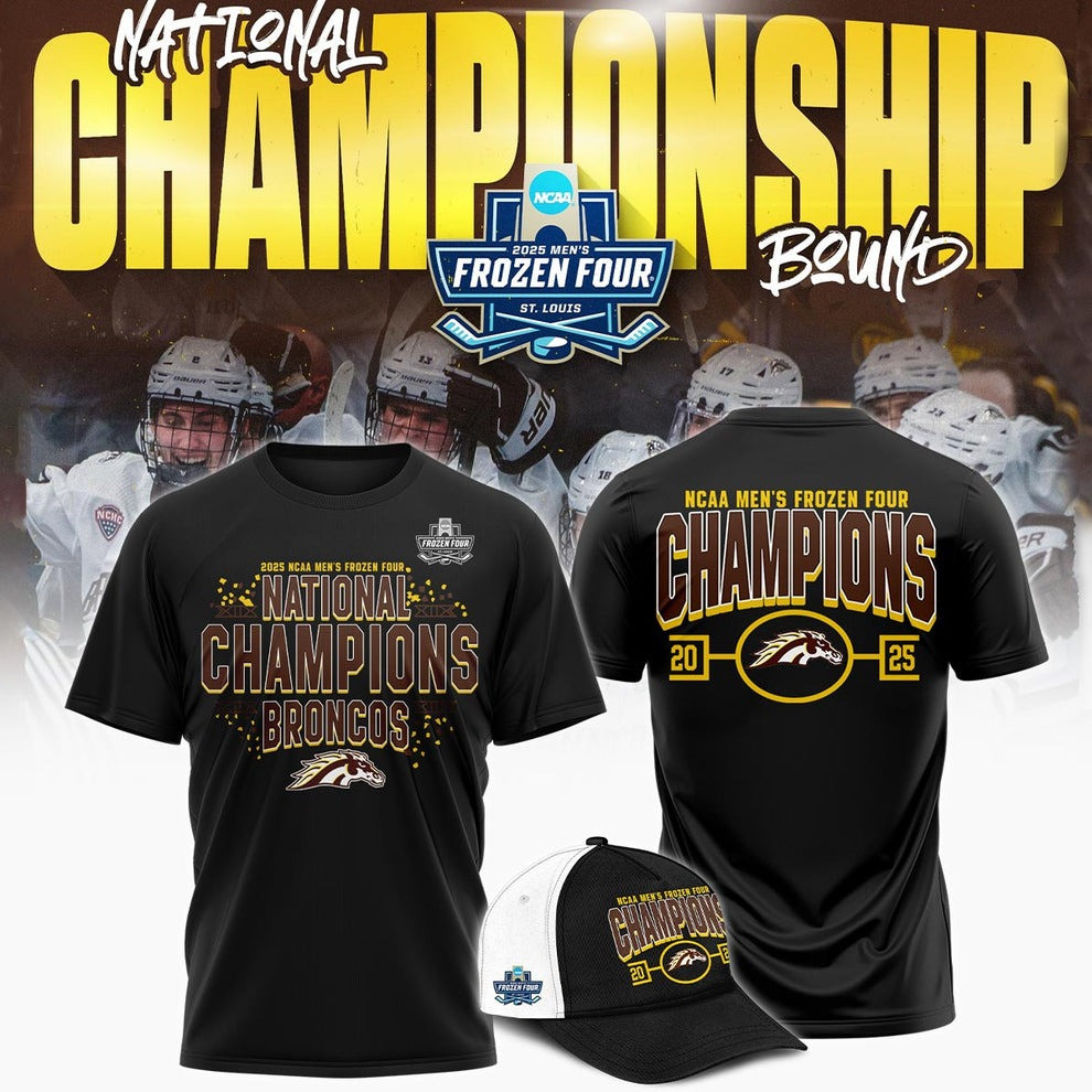 Western Michigan Broncos National Champions 2025 Gear Shirt And Hat Hockey Frozen Four