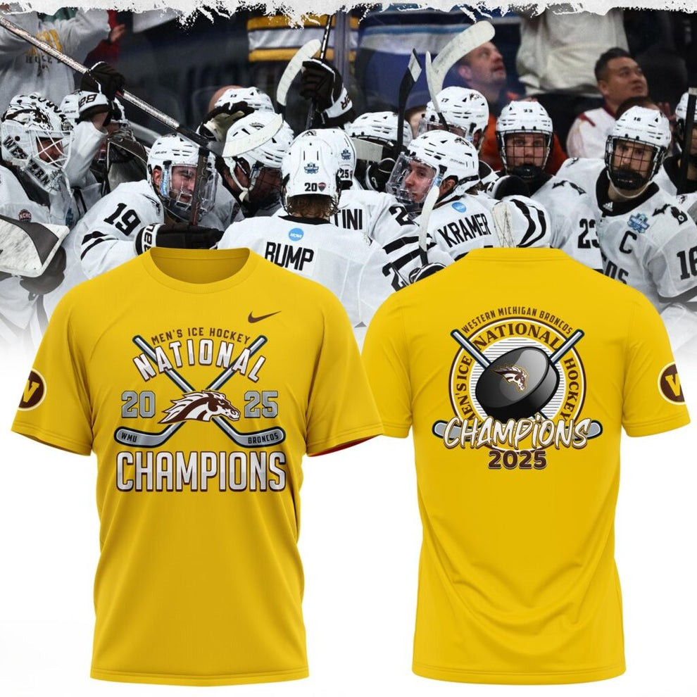 Western Michigan Broncos National Champions 2025 T-Shirt WMU Men's Ice Hockey Best Gear