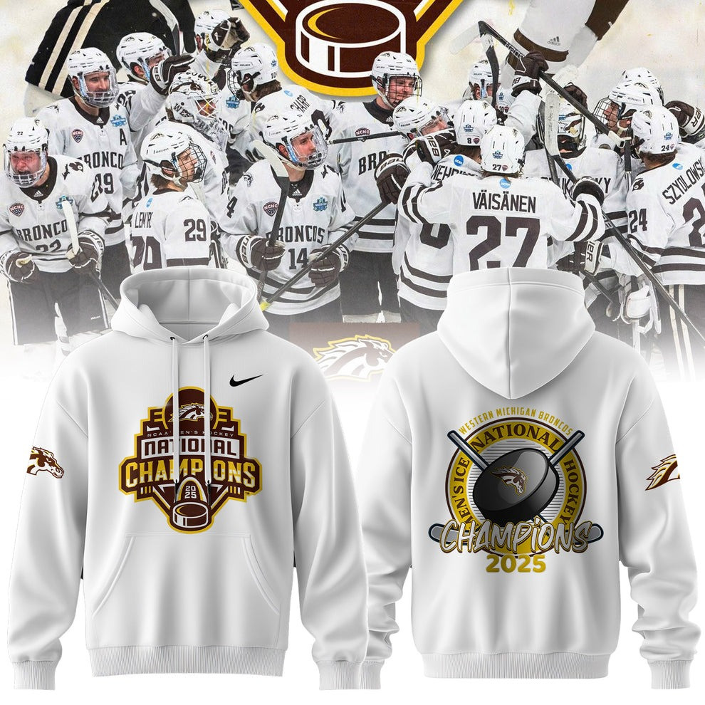 Western Michigan Broncos National Champions Hoodie 2025 Hockey Frozen Four Apparel For Sale