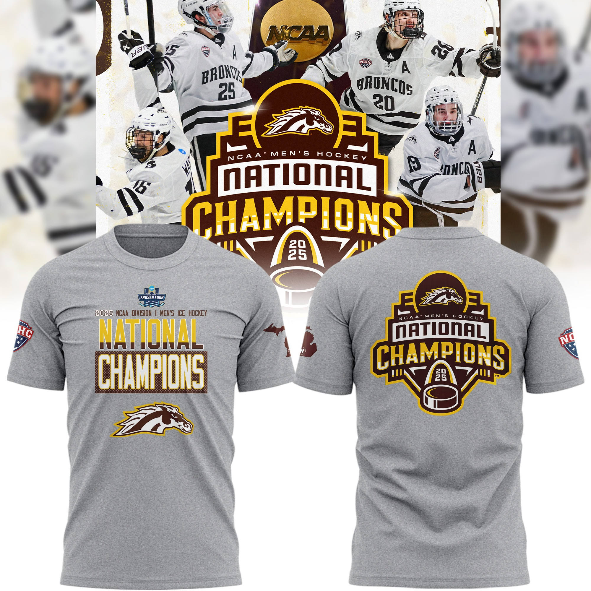 Western Michigan National Championship T-Shirt 2025 NCAA Broncos Hockey Father's Day Gifts