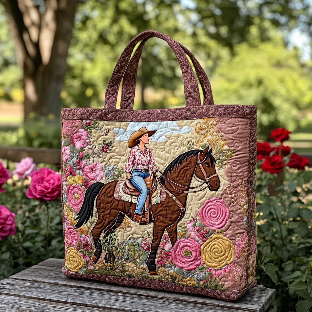 Western Petals Quilted Tote Bag Cow Print Gifts