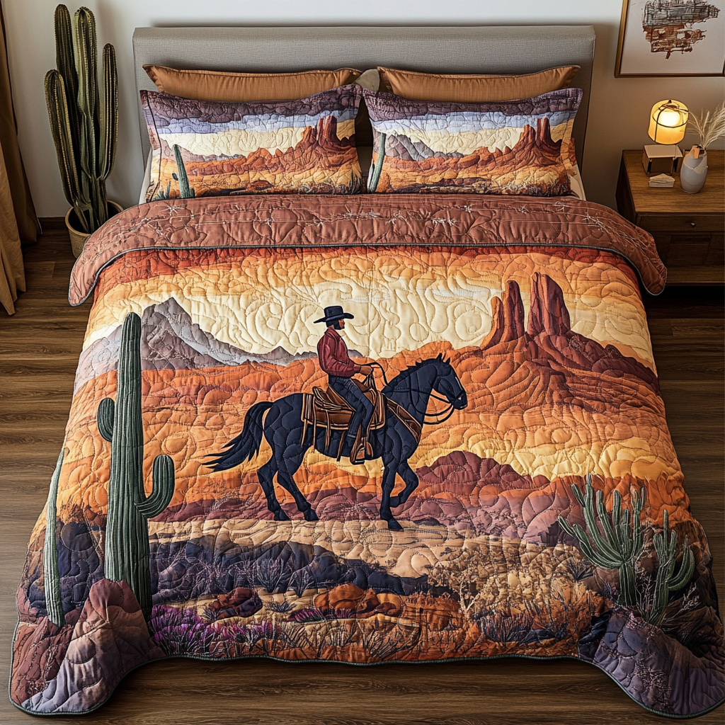 Western Ride Quilted Bedding Set Cozy Bedding Merch Gift That Brings Sweet Dreams
