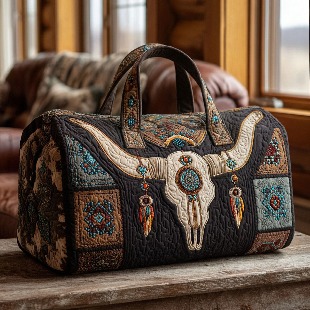 Western Rodeo Skull Quilted Duffle Bag Best Gift For Cowgirl Lovers Travel Gear
