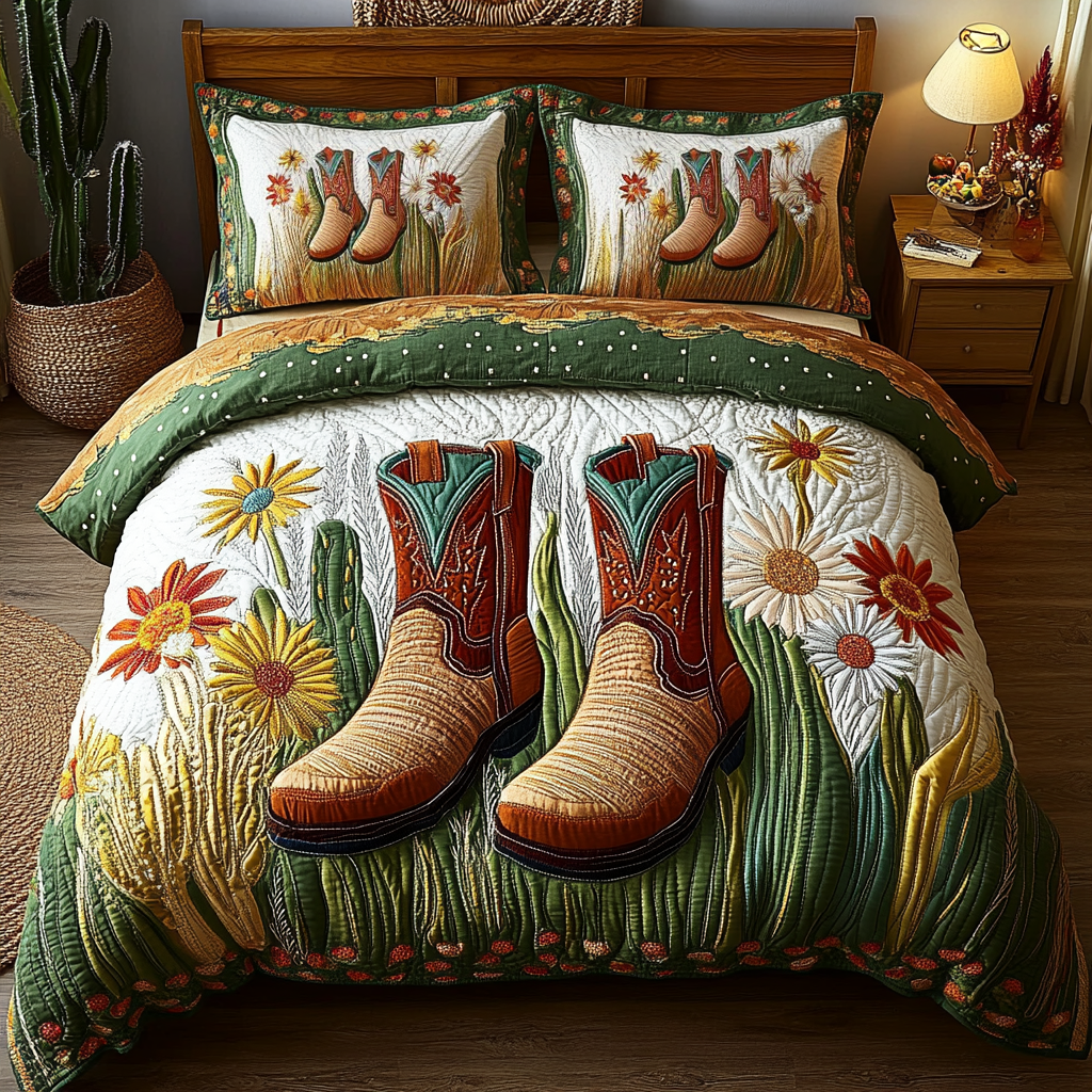 Western Serenity Quilted Bedding Set Bed Decorations Cowboy Themed Gifts