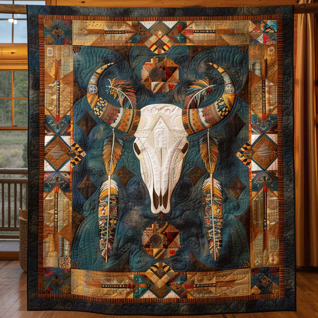 Western Skull Horizon Xmas Quilted Blanket Blanket Coolf Gifts For Married Couples