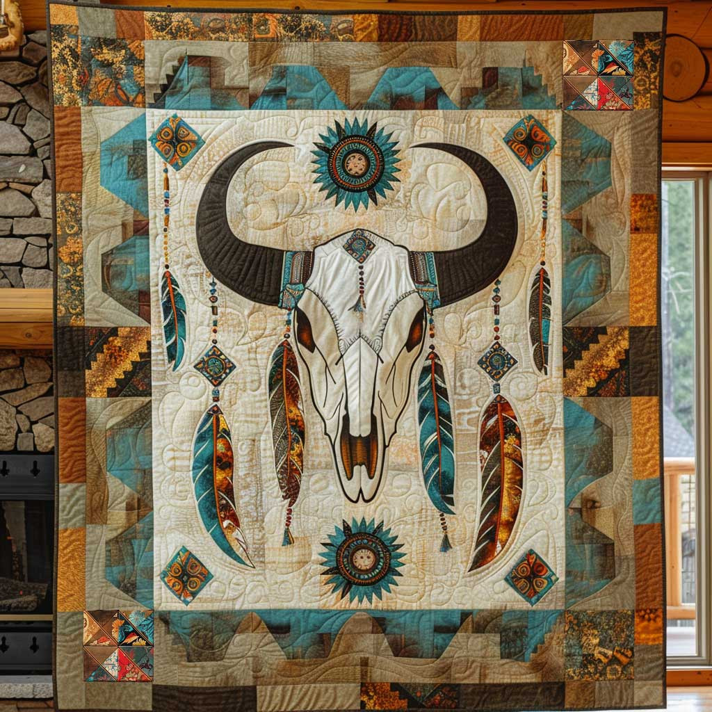 Western Skull Reverence Xmas Quilted Blanket Blanket Coolf Gifts For Married Couples