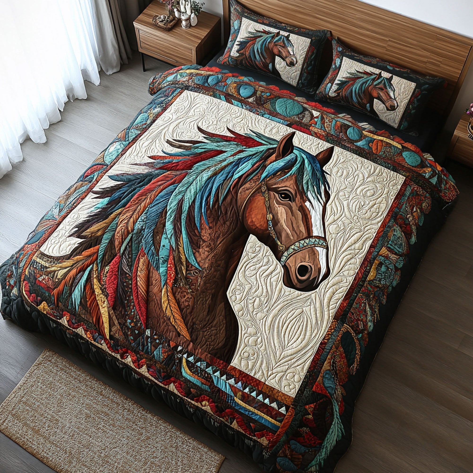 Western Spirit Quilted Bedding Set Best Comforter Sets Wedding Gift For Horse Lovers