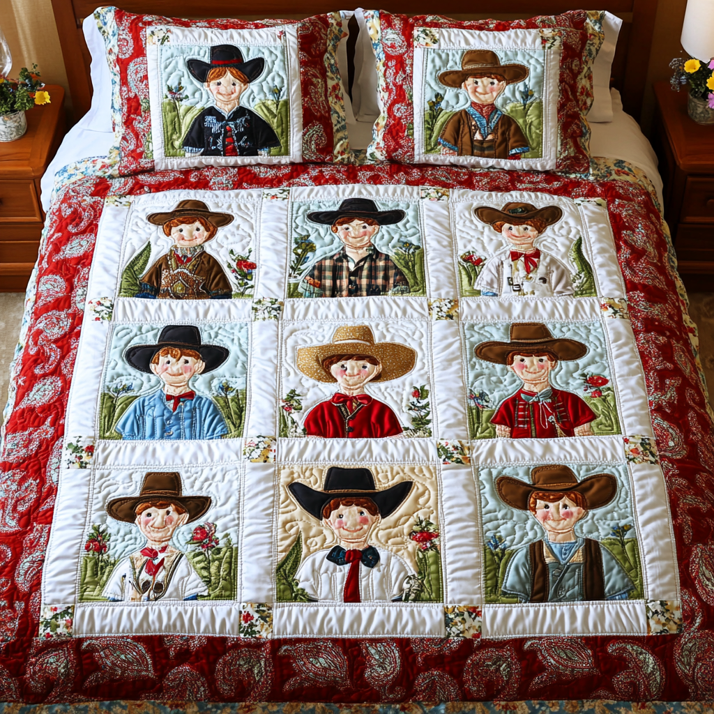 Western Spirit Quilted Bedding Set Cute Room Decor Cowboy Themed Gifts