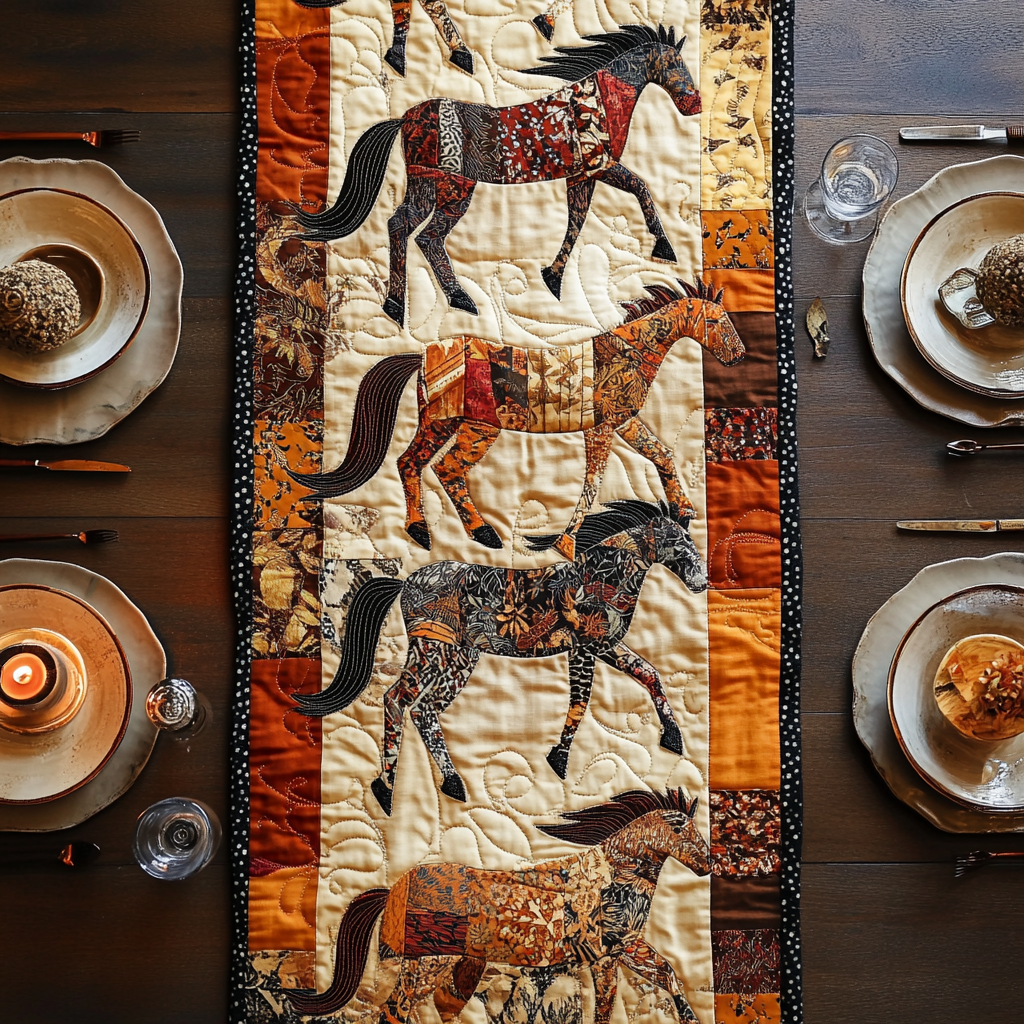 Western Spirit Quilted Table Runner Kitchen Table Decor Luxury Gifts For Horse Lovers