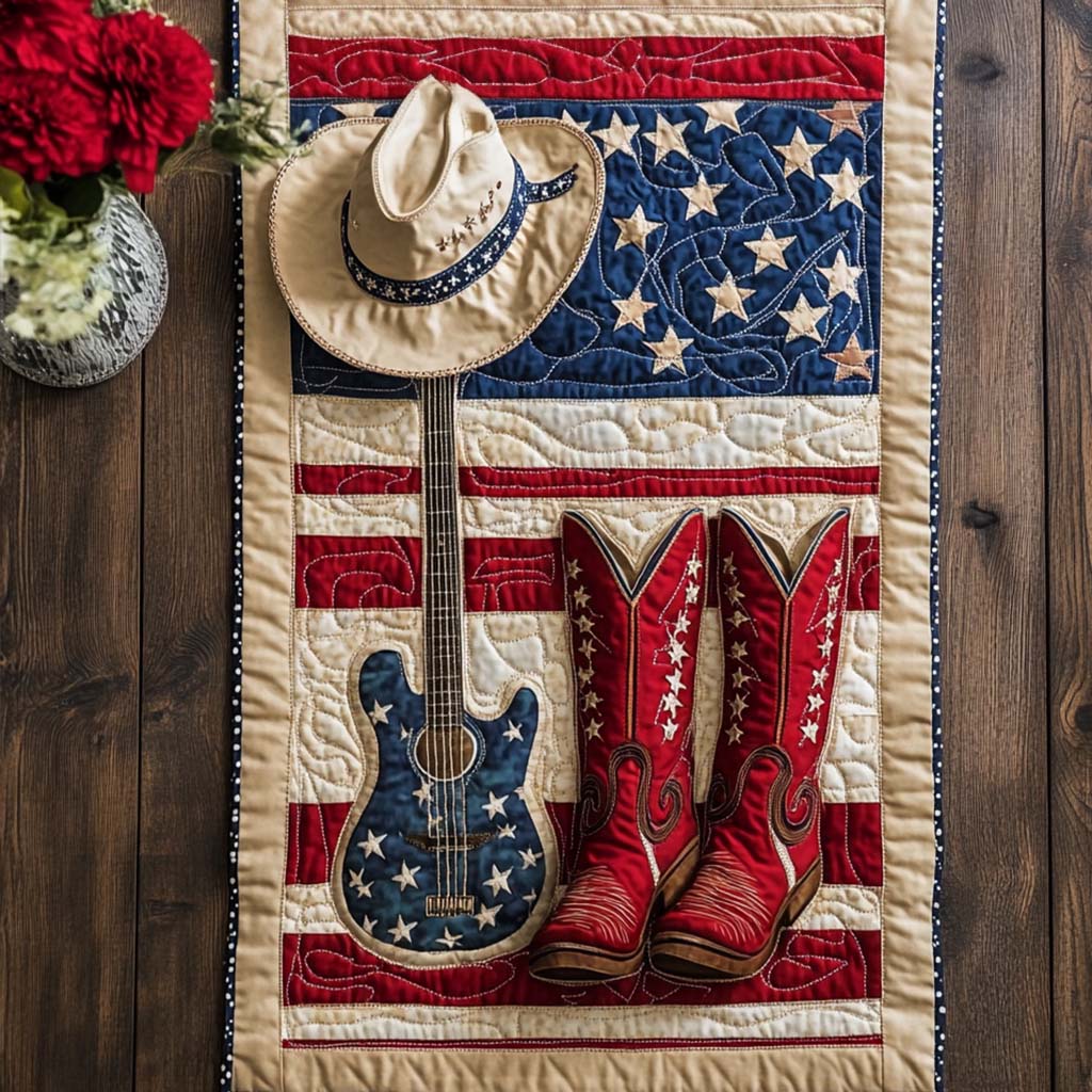Western Spirit Set Quilted Table Runner Holiday Table Throw Patriotic Christmas Gifts