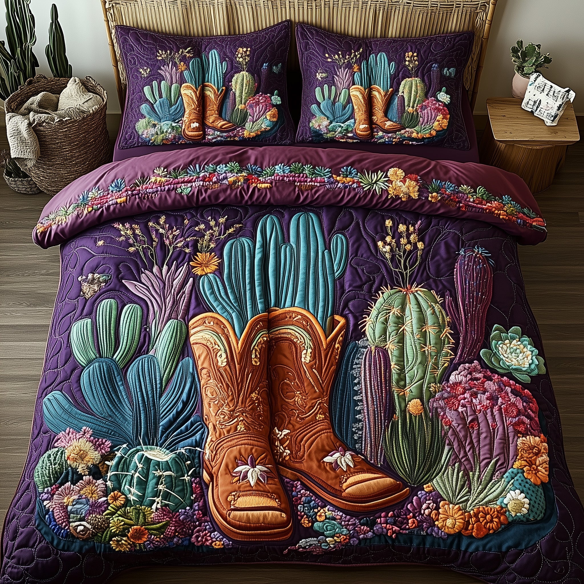 Western Stomp Quilted Bedding Set Duvet Cover Bed Sheet Christmas Presents For Cowboys