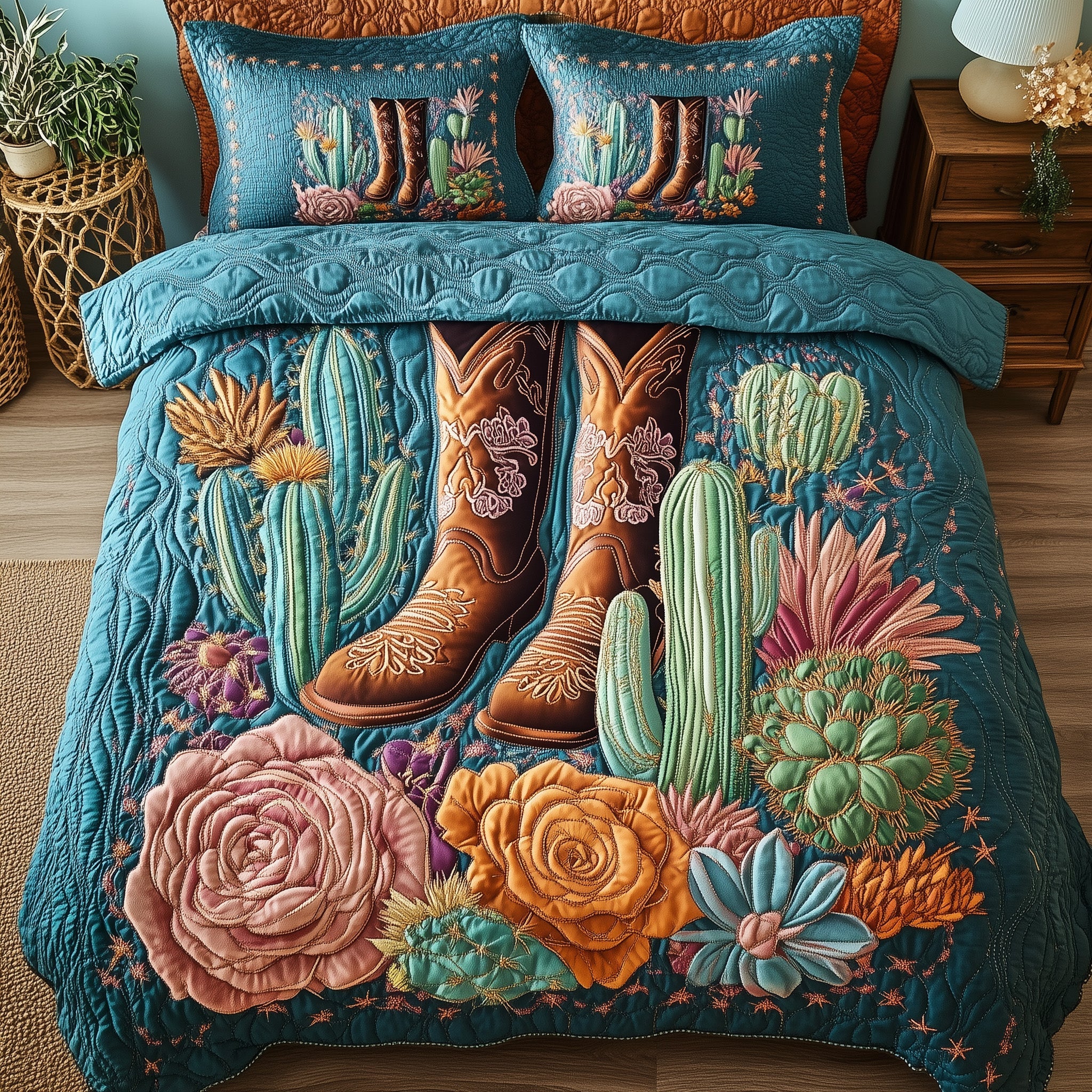 Western Stomp Quilted Bedding Set Duvet Cover Bed Sheet Cowboy Valentine Gifts