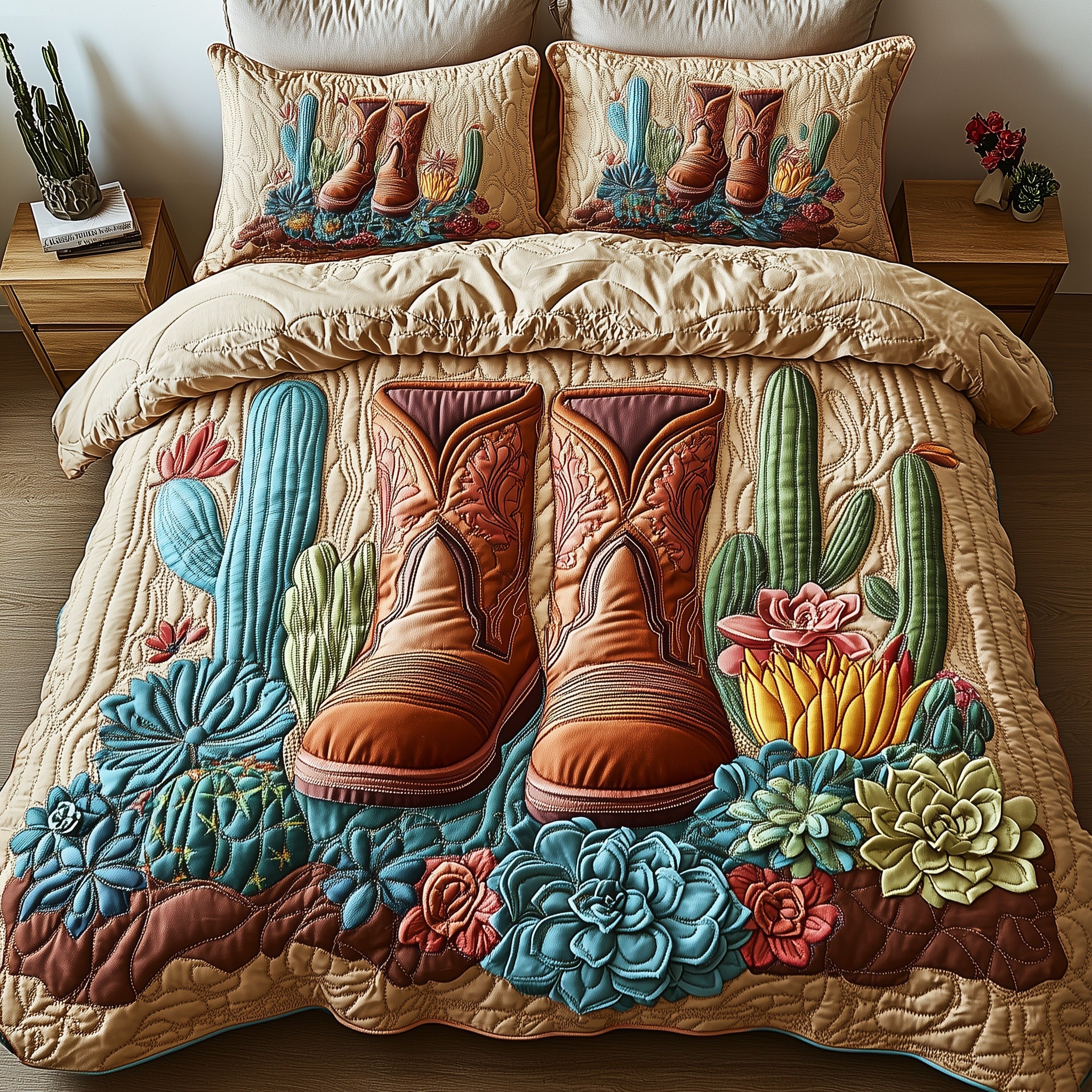 Western Stomp Quilted Bedding Set Duvet Cover Bed Sheet Cowboys Gifts For Her
