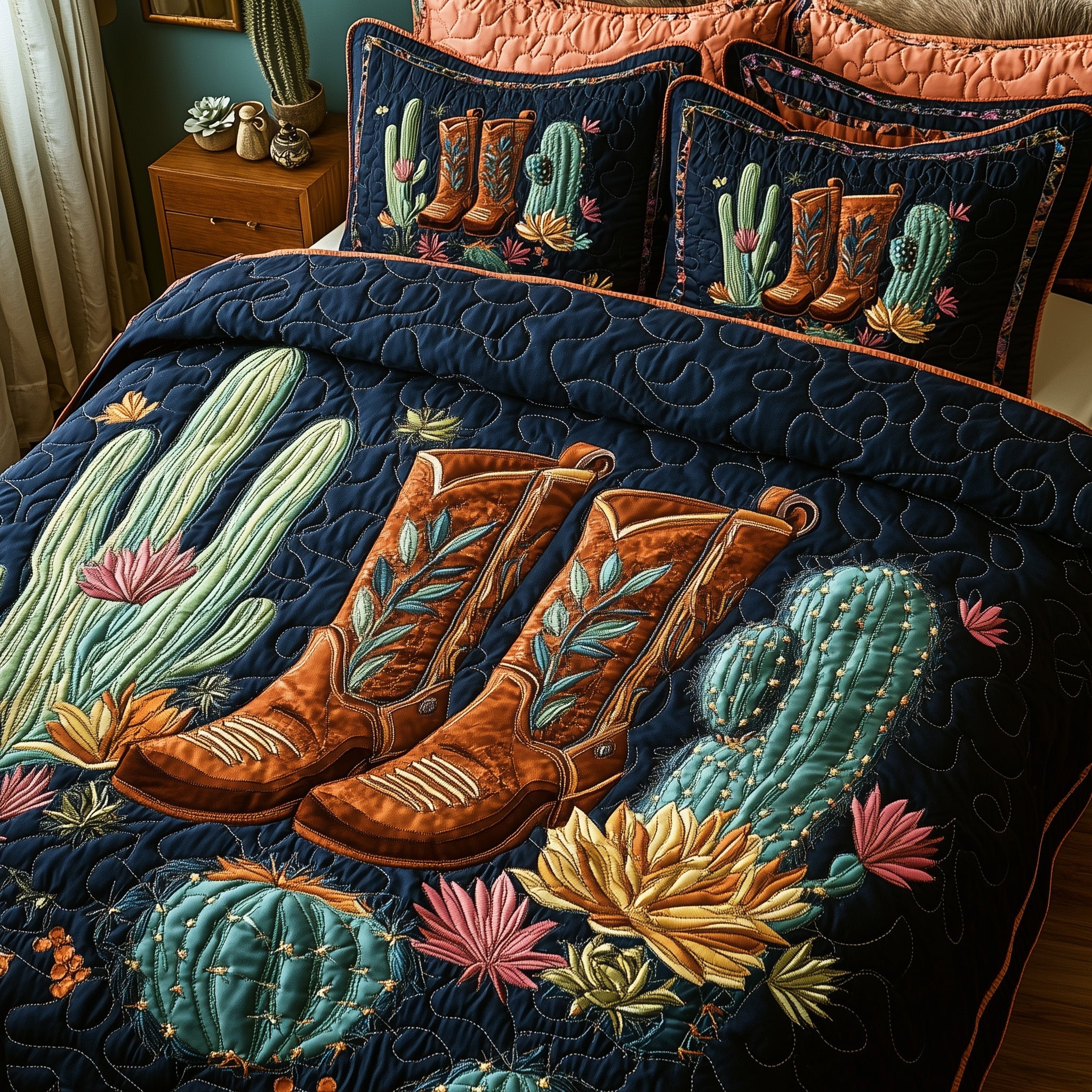 Western Stomp Quilted Bedding Set Duvet Cover Bed Sheet Cowgirl Gifts