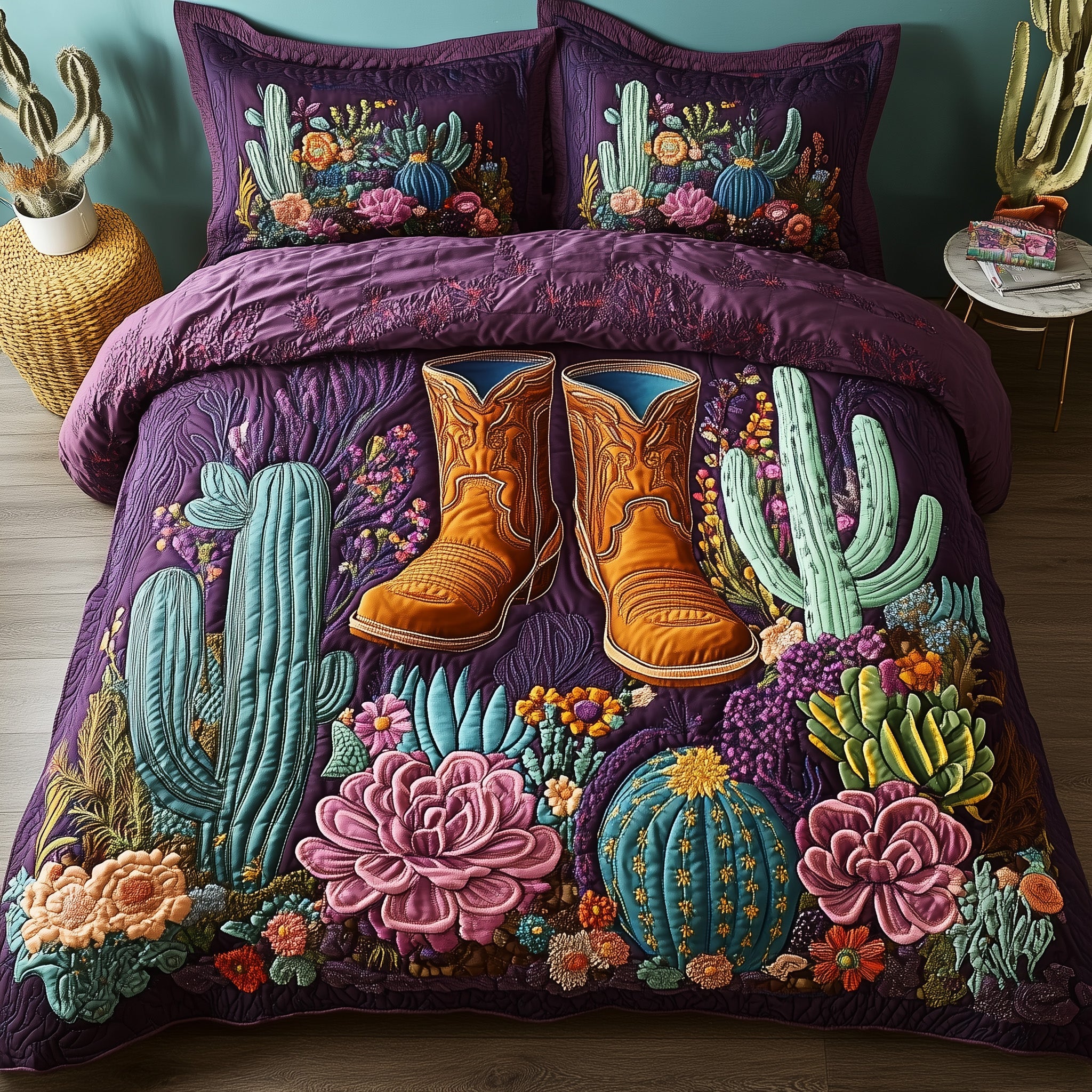 Western Stomp Quilted Bedding Set Duvet Cover Bed Sheet Gifts For Cowboy Boyfriend