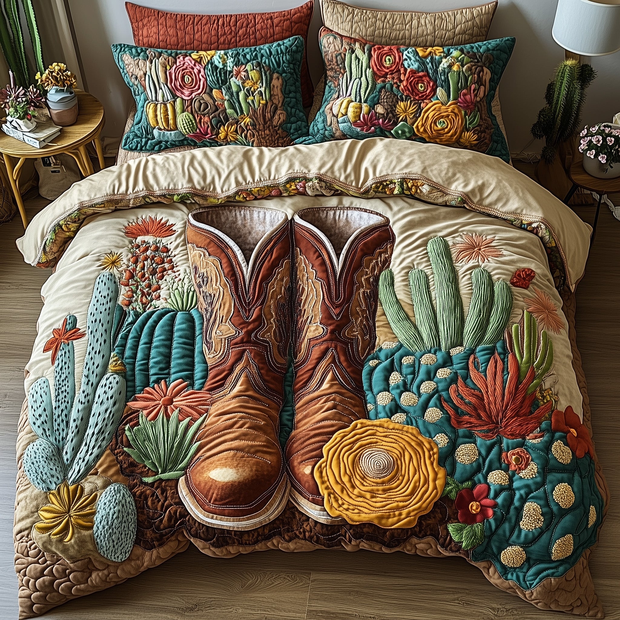 Western Stomp Quilted Bedding Set Duvet Cover Bed Sheet Gifts For Cowboy Husband