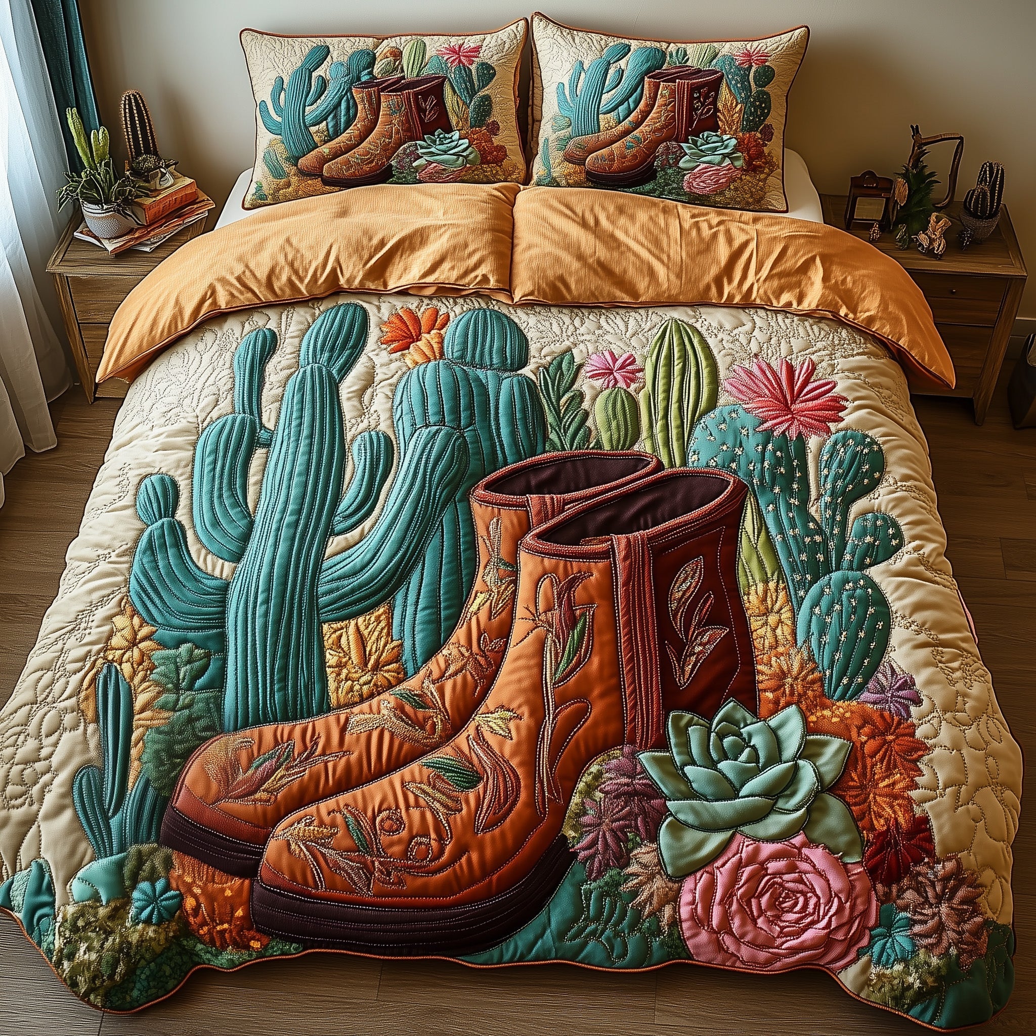 Western Stomp Quilted Bedding Set Duvet Cover Bed Sheet Gifts For Cowboys