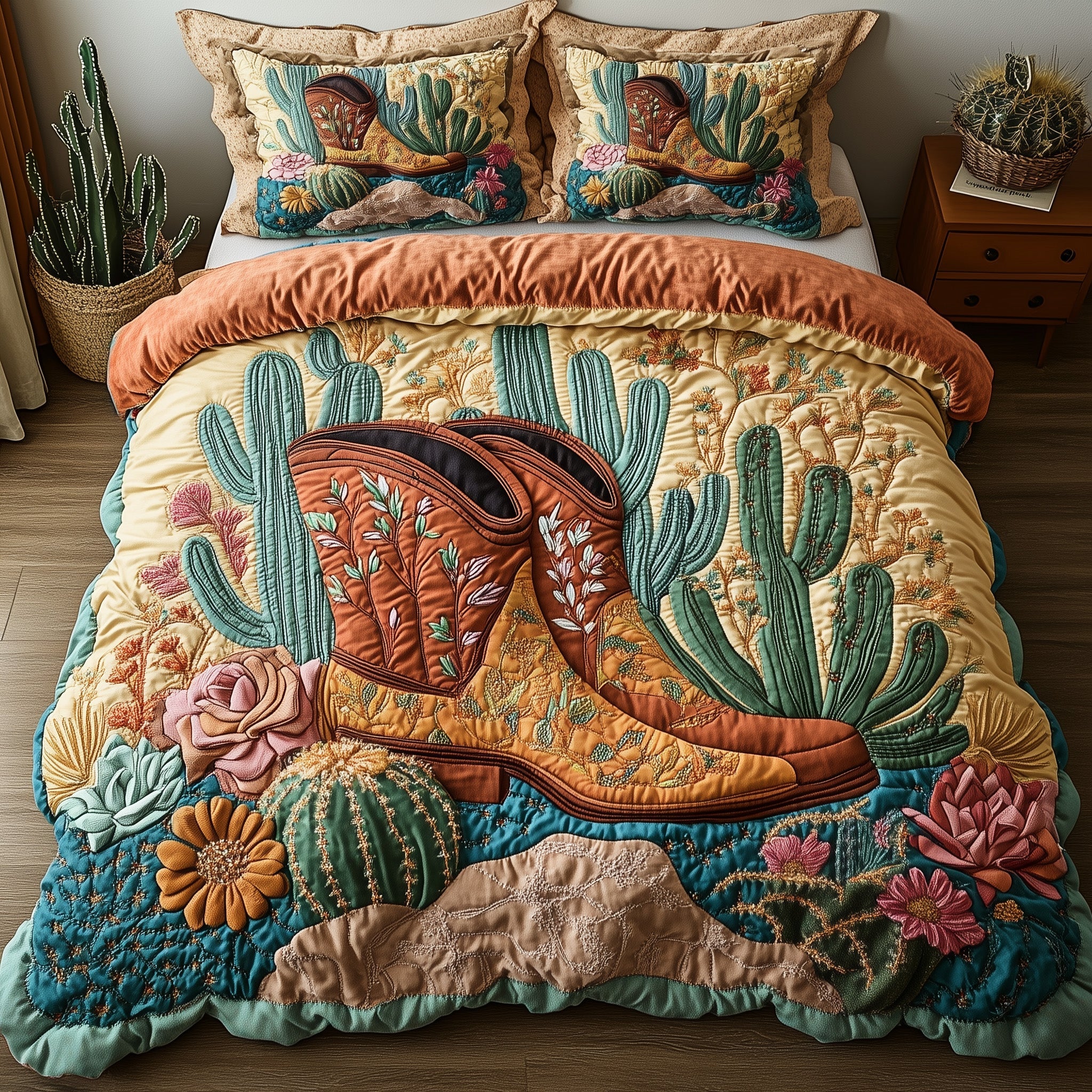 Western Stomp Quilted Bedding Set Duvet Cover Bed Sheet Gifts For Young Cowboys